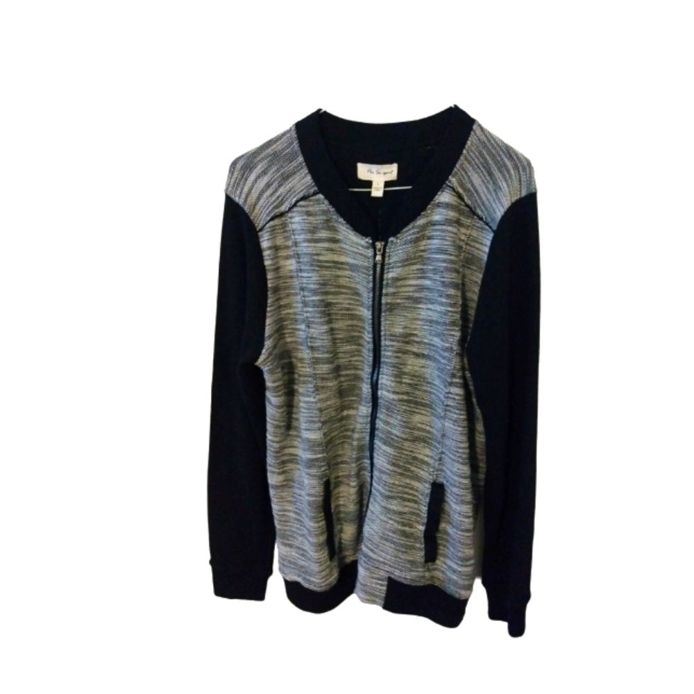 Per Se Sport Black & Gray Knit Medium Weight Pocketed Zip Up Jacket L